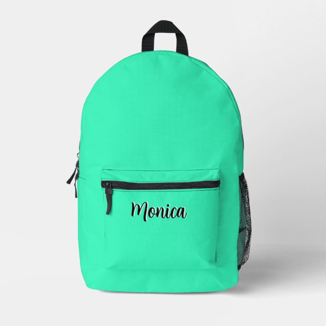 Mochila Impresa Nombre personalizado 3D neón Verde azulado y negro (Anverso)