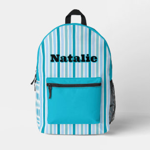 Mochila Impresa Nombre Personalizado AQUA BLUE LINE STRIPES