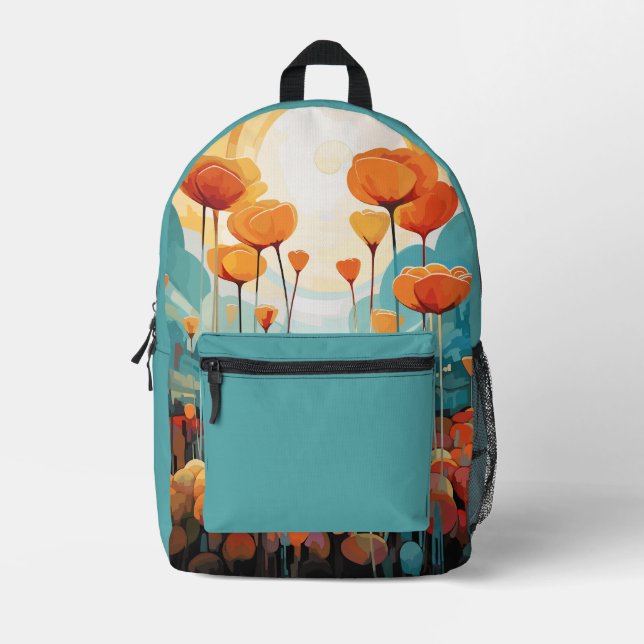 Mochila Impresa Nombre personalizado azul de amanecer de Poppies (Anverso)