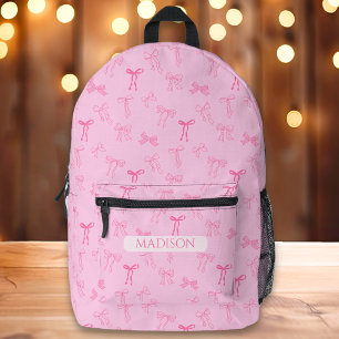 Mochila Impresa Nombre personalizado Bow de Coquette Rosa
