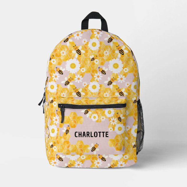 Mochila Impresa Nombre personalizado Bumble abejas honeycomb escol (Anverso)