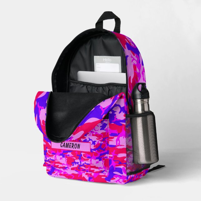 Mochila Impresa Nombre personalizado Camuflaje rosa y azul (Esquina trasera derecha (abierta))