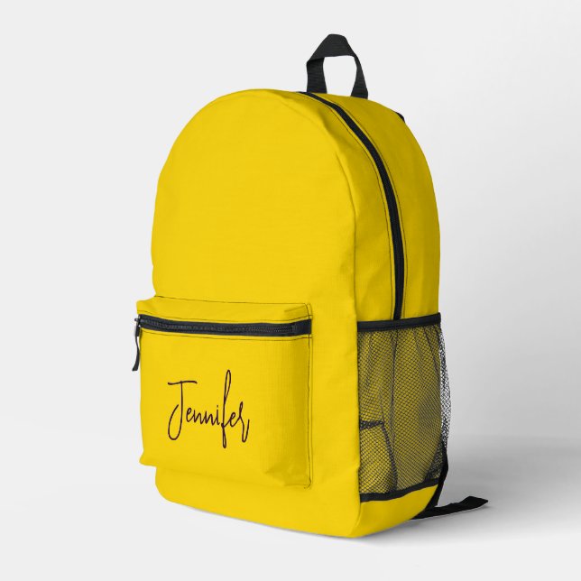 Mochila Impresa Nombre personalizado color púrpura de texto amaril (Esquina derecha trasera )