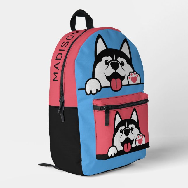 Mochila Impresa Nombre personalizado Cute Huskies (Esquina izquierda trasera)