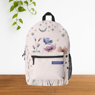 Mochila Impresa Nombre personalizado de Boho Wildflower minimalist