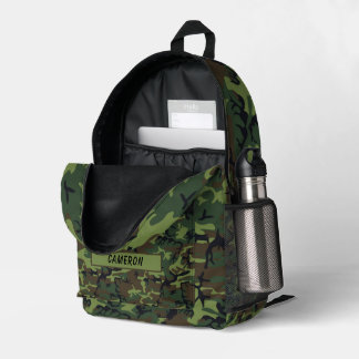 Mochila Impresa Nombre personalizado de camuflaje de bosque verde 