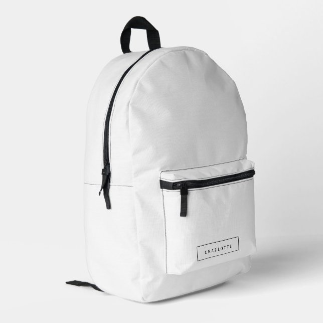 Mochila Impresa Nombre personalizado de color sólido blanco mínimo (Esquina izquierda trasera)