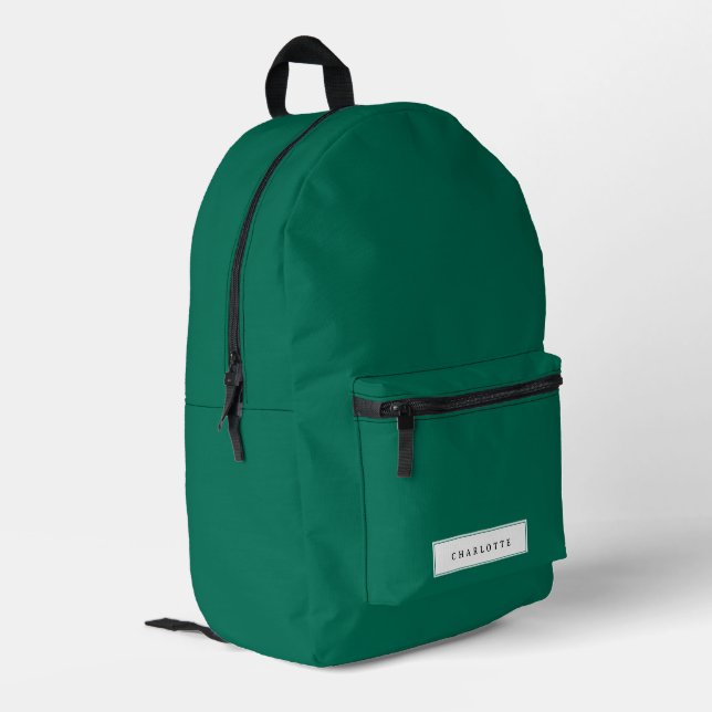Mochila Impresa Nombre personalizado de color sólido verde esmeral (Esquina izquierda trasera)