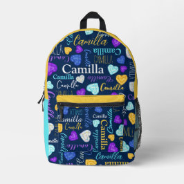 Mochila Impresa Nombre personalizado de diamante amarillo azul acu