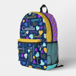 Mochila Impresa Nombre personalizado de diamante amarillo azul acu