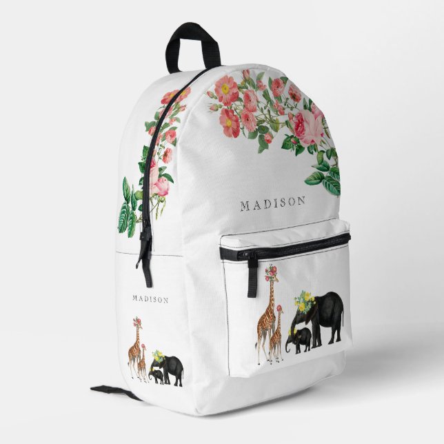 Mochila Impresa Nombre personalizado de elefante cutáneo y Chica f (Esquina izquierda trasera)