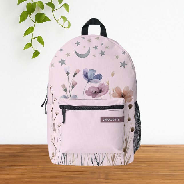 Mochila Impresa Nombre personalizado de la flor silvestre del Boho (Cute Pink Pastel Wildflower Girly Watercolor Floral Backpack
)