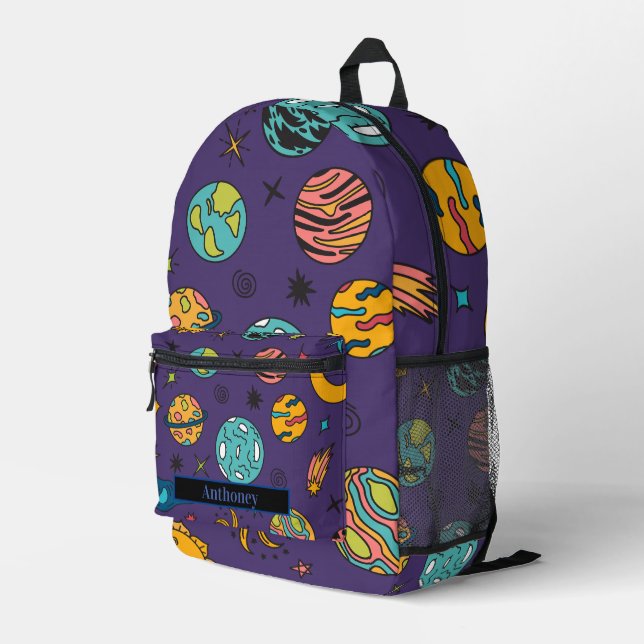 Mochila Impresa Nombre personalizado de la galaxia espacial modern (Esquina derecha trasera )