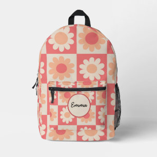 Mochila Impresa Nombre personalizado de las flores de retro de Fuz