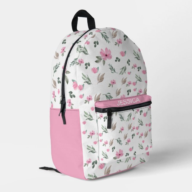 Mochila Impresa Nombre personalizado de las flores rosadas de colo (Esquina izquierda trasera)