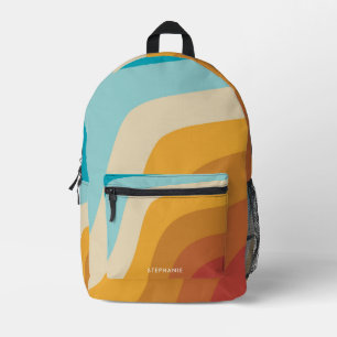 Mochila Impresa Nombre personalizado de las olas de arcoiris retro