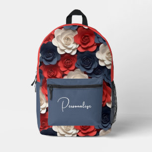 Mochila Impresa Nombre personalizado de los Rosas rojos azules de 