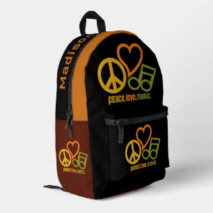 Mochila Impresa Nombre personalizado de Peace Love Music