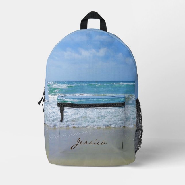 Mochila Impresa Nombre personalizado de playa y mar (Anverso)