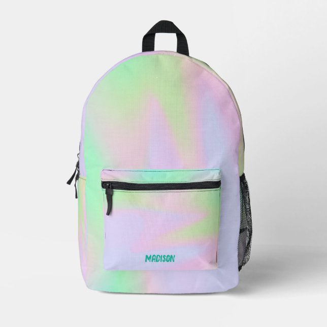 Mochila Impresa Nombre personalizado del holograma de arcoiris pas (Anverso)