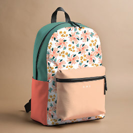 Mochila Impresa Nombre personalizado del jardín floral rosado inic