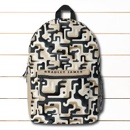 Mochila Impresa Nombre personalizado del Moderno Camo Beige Negro
