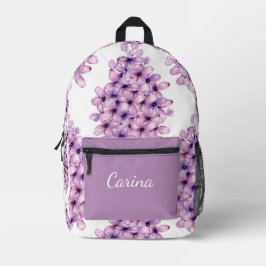 MOCHILA IMPRESA NOMBRE PERSONALIZADO DEL PATRÓN DE FLORES DE LILAC