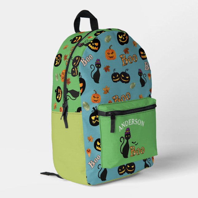 Mochila Impresa Nombre personalizado del patrón de Halloween de ga (Esquina izquierda trasera)