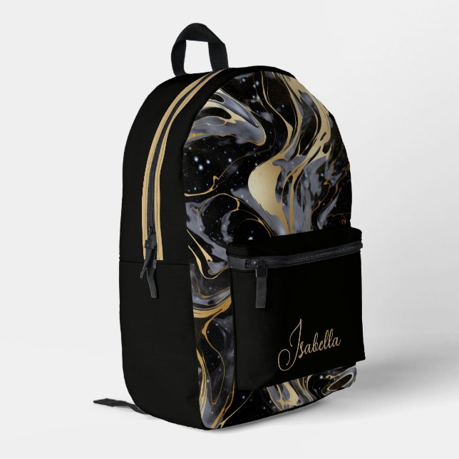Mochila Impresa Nombre personalizado del patrón de mármol líquido  (Esquina izquierda trasera)