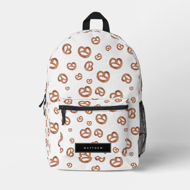 Mochila Impresa Nombre personalizado del patrón de pretzel de colo (Anverso)