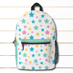 Mochila Impresa Nombre personalizado del patrón estrella moderno<br><div class="desc">La mochila de nombre personalizado del patrón estrella moderno es rosa,  amarillo,  menta y azul sobre un fondo blanco con tu nombre personalizado,  monograma o texto. Perfecto para la escuela,  deportes,  gimnasia,  viajes y más. Diseñado por ©Evco Studio www.zazzle.com/store/evcostudio</div>