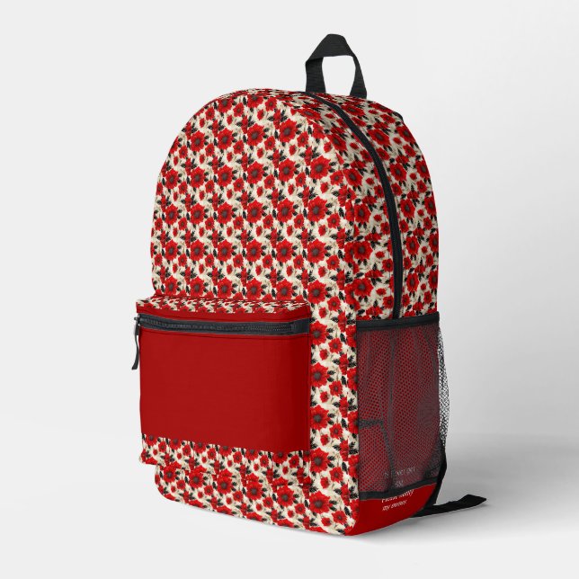 Mochila Impresa Nombre personalizado del patrón floral rojo (Esquina derecha trasera )