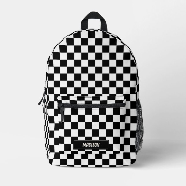 Mochila Impresa Nombre personalizado del patrón negro y blanco mod (Anverso)