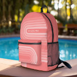 Mochila Impresa Nombre personalizado del patrón retro rayado de Mo<br><div class="desc">Rayas retro inspiradas de los años 70 - Un patrón funky con franjas audaces y un monograma de tu nombre o apellido. Si su arte todavía necesita ser ajustado, haga clic en el botón Personalizar Este botón. Esto te llevará a un área de diseño donde puedes mover cosas e incluso...</div>