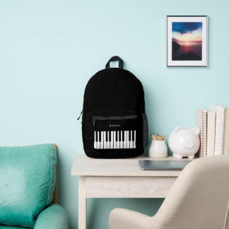 Mochila Impresa Nombre personalizado del teclado de piano negro y