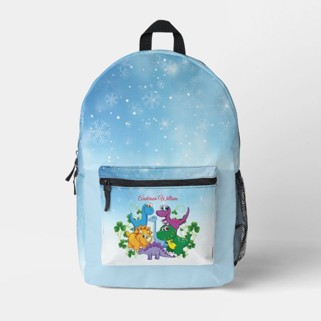 Mochila Impresa Nombre personalizado Dinosaurio divertido, deja 4º (Anverso)