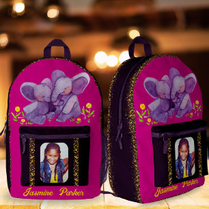 Mochila Impresa Nombre personalizado Elefante Purpurina Lefty Purp