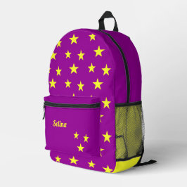 Mochila Impresa Nombre personalizado estrellas amarillas en violet