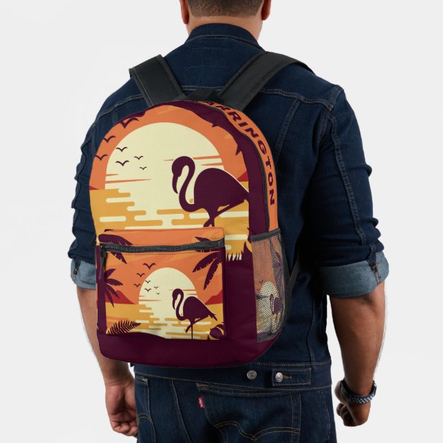 Mochila Impresa Nombre personalizado Flamingo de playa tropical (Insitu (Modelo))