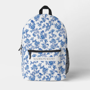Mochila Impresa Nombre personalizado floral azul y blanco