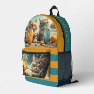 Mochila Impresa Nombre personalizado Gatos de vacaciones tropicale