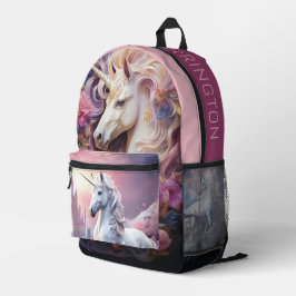 Mochila Impresa Nombre personalizado lindo unicornio