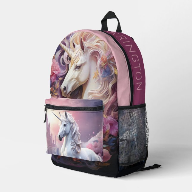 Mochila Impresa Nombre personalizado lindo unicornio (Esquina derecha trasera )