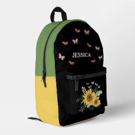 Mochila Impresa Nombre Personalizado Moda Girasol Y Mariposa