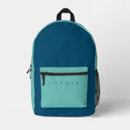 Mochila Impresa Nombre personalizado moderno azul y verde turquesa