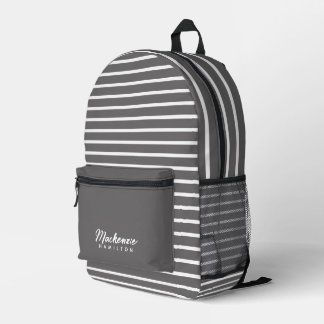 Mochila Impresa Nombre personalizado moderno con rayas grises