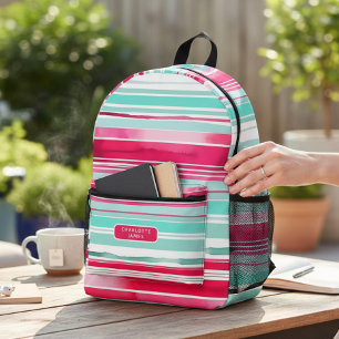 Mochila Impresa Nombre personalizado moderno de Cyan Magenta de la