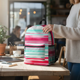Mochila Impresa Nombre personalizado moderno de Cyan Magenta de la