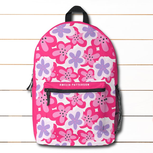 Mochila Impresa Nombre personalizado moderno de flor rosada tropic (Subido por el creador)