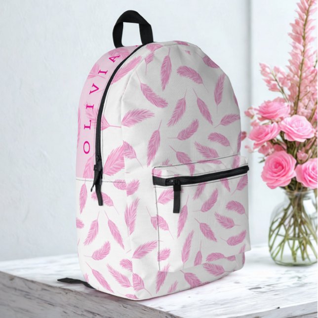 Mochila Impresa Nombre personalizado moderno Flamingo Padre Luz Ro (Modern custom name flamingo father pink backpack )
